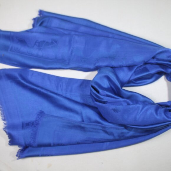 HERMES Scarf Shawl Wrap Stole 65% Cashmere 35% Silk Blue Used - Picture 12 of 14